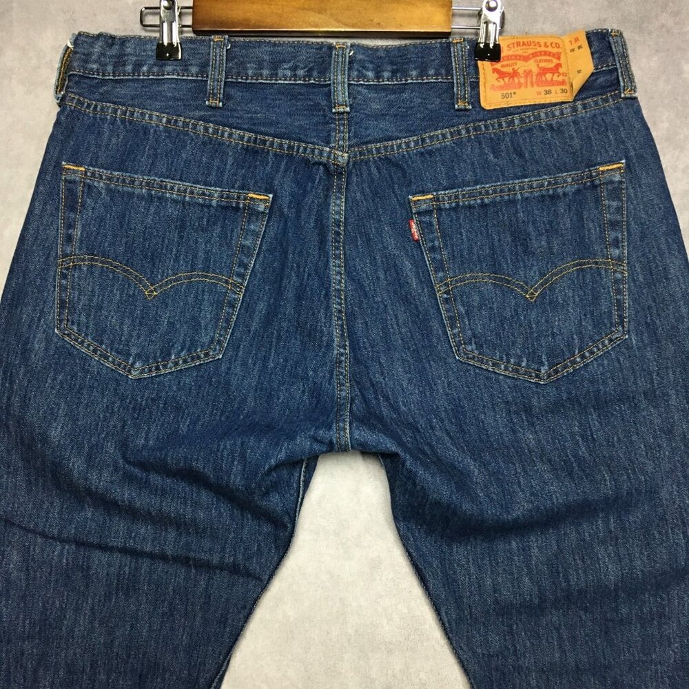 Levis Mens 501 Original Fit Blue Jeans size 38x30 Button Fly Cotton Denim Copper